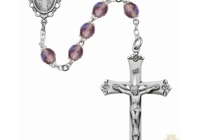 Light Lavender Glass June Rosary with Sterling silver Crucifix
