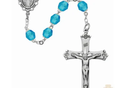 Aqua Glass March Rosary with Sterling silver Crucifix