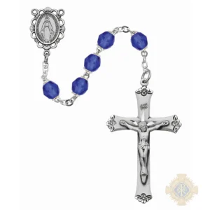 Dark Blue Glass September Rosary with Sterling silver Crucifix