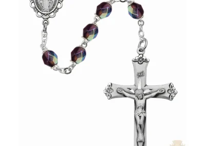 Purple Glass February Rosary with Sterling silver Crucifix