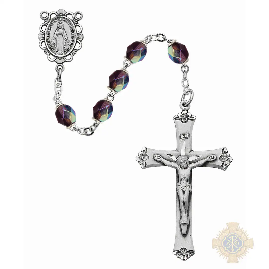 Purple Glass February Rosary with Sterling silver Crucifix Purple Glass February Rosary with Sterling silver Crucifix