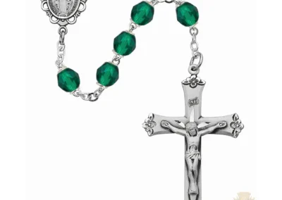 Dark Green Glass May Rosary with Sterling silver Crucifix