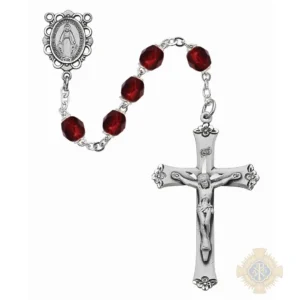 Dark Red Glass January Rosary with Sterling silver Crucifix