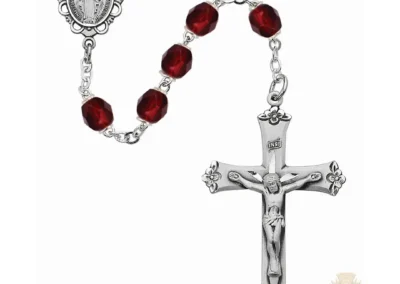 Dark Red Glass January Rosary with Sterling silver Crucifix