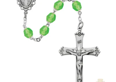Light Green Glass August Rosary with Sterling silver Crucifix