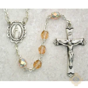 Pink Glass October Rosary with Sterling silver Crucifix
