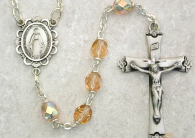 Pink Glass October Rosary with Sterling silver Crucifix
