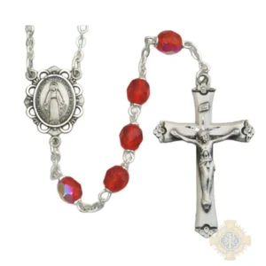 Red Glass July Rosary with Sterling silver Crucifix