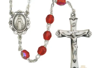 Red Glass July Rosary with Sterling silver Crucifix