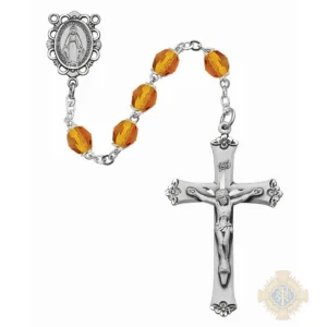 Amber Glass November Rosary with Sterling silver Crucifix