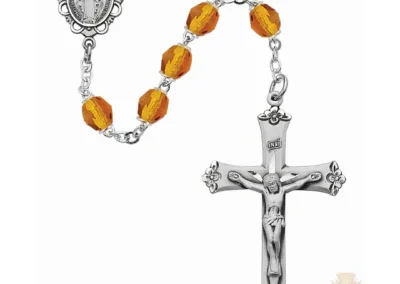 Amber Glass November Rosary with Sterling silver Crucifix