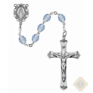 Light Blue Glass December Rosary with Sterling silver Crucifix