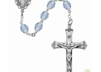 Light Blue Glass December Rosary with Sterling silver Crucifix