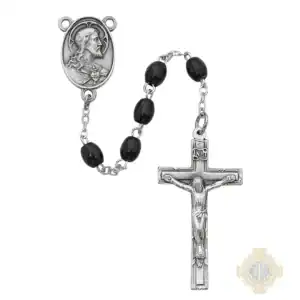 Black Oval Wood Rosary with Pewter Crucifix
