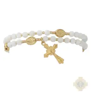 Gold-Plated Mother of Pearl Twistable Rosary Bracelet