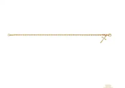 Gold Tone Pewter Rope Cross Bracelet Deluxe Box