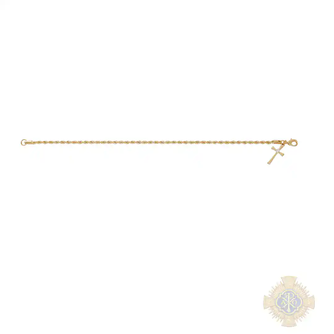Gold Tone Pewter Rope Cross Bracelet Deluxe Box Gold Tone Pewter Rope Cross Bracelet Deluxe Box