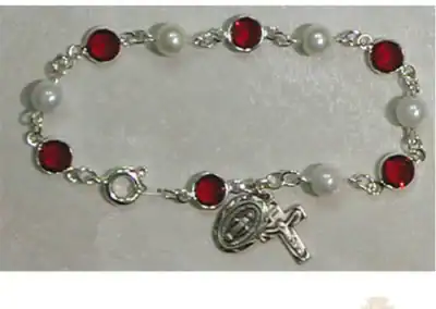 7.5-Inch Red Crystal Rosary Bracelet