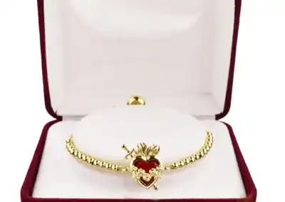 18Kt Gold Plate Red Heart Sacred Heart/Immaculate Heart Bolo Bracelet Deluxed
