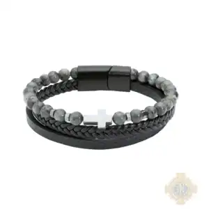 Men'S 8" Leather Labradorite Bracelet With Black Gift Box