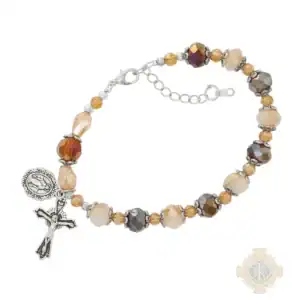 Amber And Cream Beads With Adjustable Links Bracelet