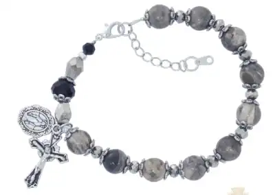 Picasso Stone & Black Crystal Beads With Adjustable Links Bracelet