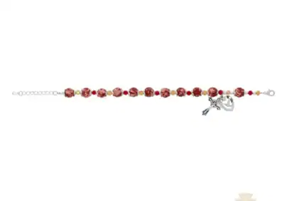 H.S. On Red Marbeline & Red Crystal Beads With Adjustable Links Bracelet
