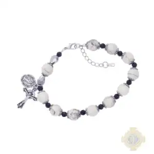 White Howolite & Black Crystal Beads With Adjustable Links Bracelet