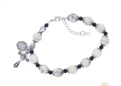 White Howolite & Black Crystal Beads With Adjustable Links Bracelet