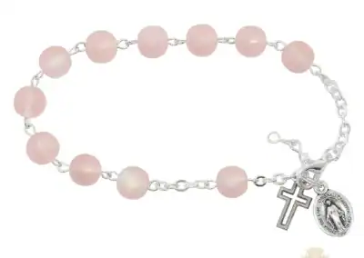 Frosted Pink Ab Rosary Bracelet Deluxe Box