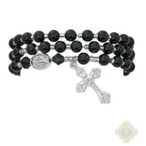 Simulated Black Agate Twistable Rosary Bracelet Carded