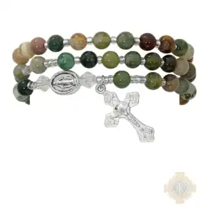 Simulated India Agate Twistable Rosary Bracelet Carded