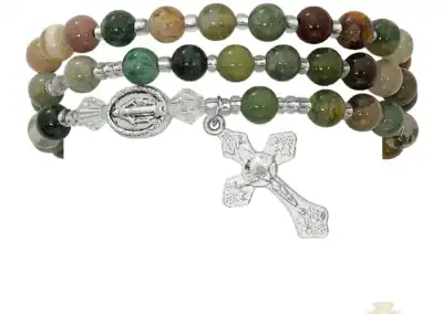 Simulated India Agate Twistable Rosary Bracelet Carded