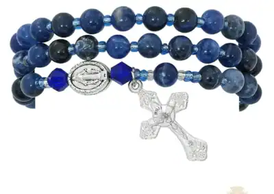 Simulated Blue Lapis Twistable Rosary Bracelet Carded
