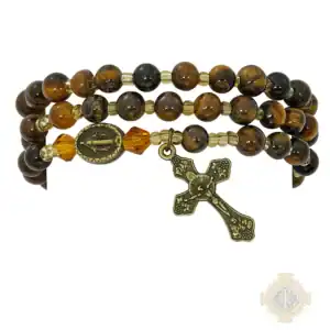 Simulated Tiger Eye Twistable Rosary Bracelet Carded