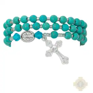 Simulated Turquoise Twistable Rosary Bracelet Carded