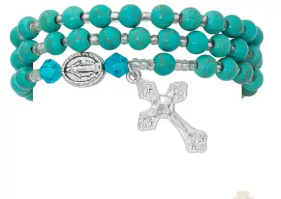 Simulated Turquoise Twistable Rosary Bracelet Carded