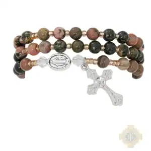 Simulated Rhodonite Twistable Rosary Bracelet Carded