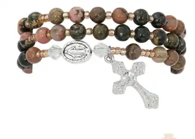 Simulated Rhodonite Twistable Rosary Bracelet Carded