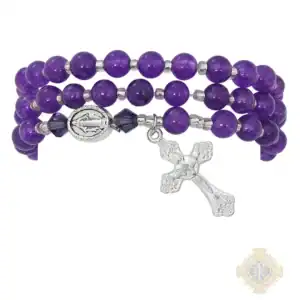 Simulated Amethyst Twistable Rosary Bracelet Carded