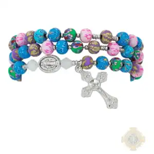 Multi-Color Stone Twistable Rosary Bracelet Carded