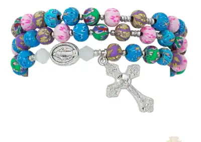 Multi-Color Stone Twistable Rosary Bracelet Carded