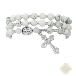Simulated Howolite Twistable Rosary Bracelet Carded
