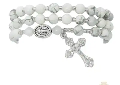 Simulated Howolite Twistable Rosary Bracelet Carded