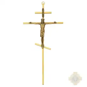 10-Inch Brass Greek Orthodox Cross With Antique Gold Pewter Corpus And Inri