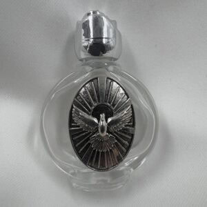 Holy Spirit Dove Round Holy Water Bottle with Silver Rose Cap