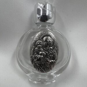 Saint Joseph and Child Jesus Round Holy Water Bottle with Silver Rose Cap
