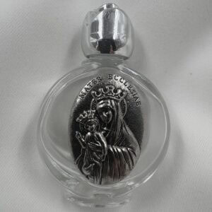 Mater Ecclesiae Round Glass Holy Water Bottle with Silver Rose Cap