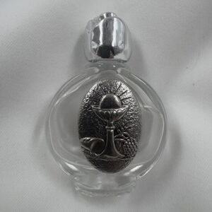 First Holy Communion Round Holy Water Bottle with Silver Rose Cap