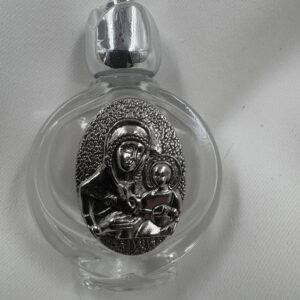 Theotokos and Christ Child Glass Holy Water Bottle with Silver Rose Cap